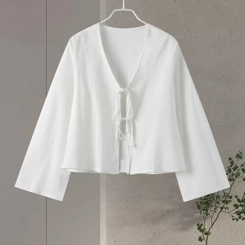 Linen Lace up Top