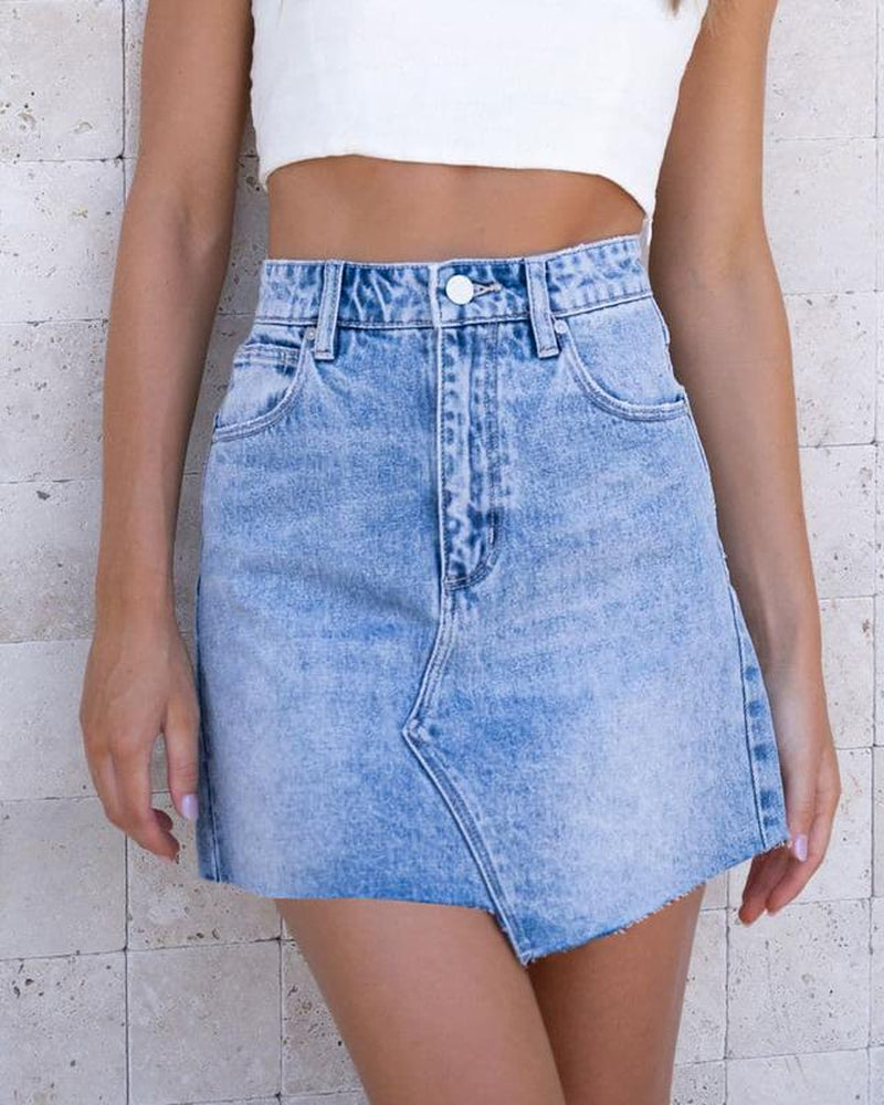 Asymmetrical Mini Denim Skirt