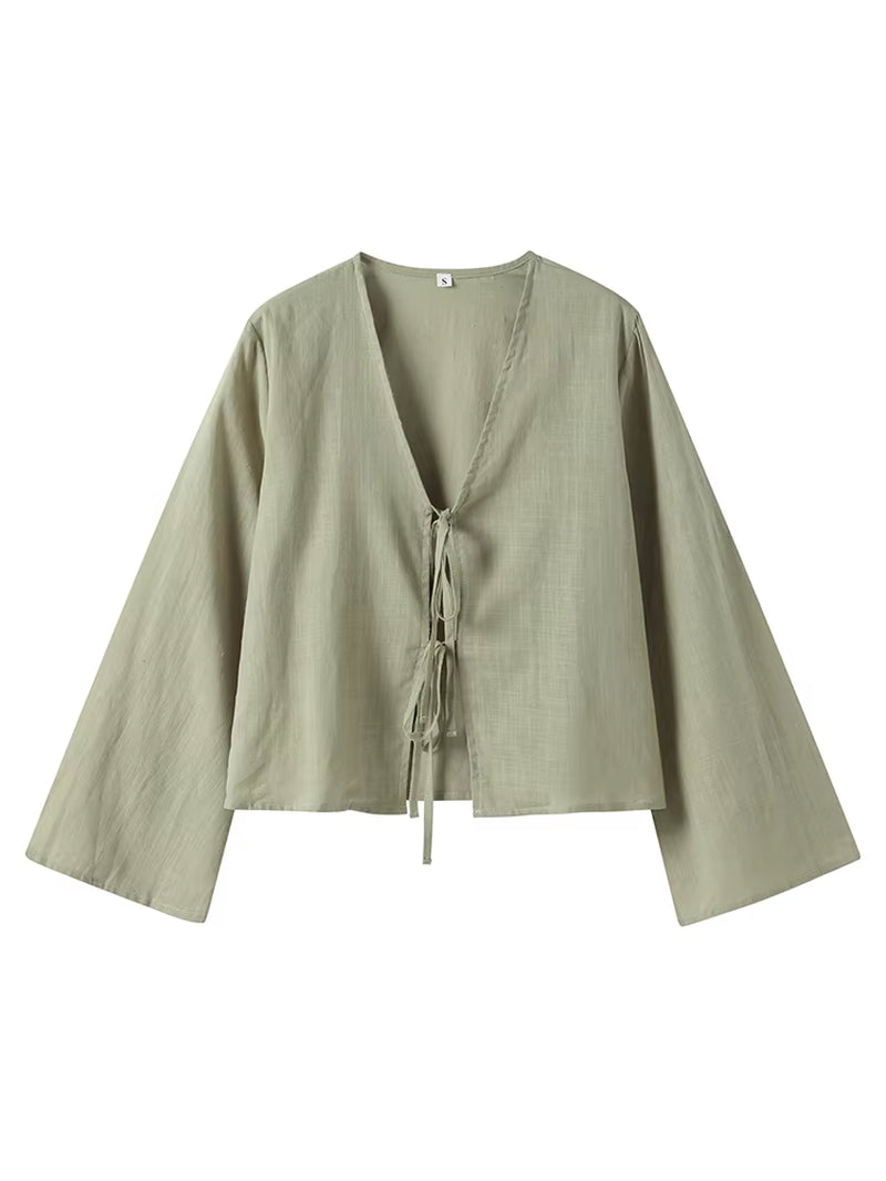 Linen Lace up Top