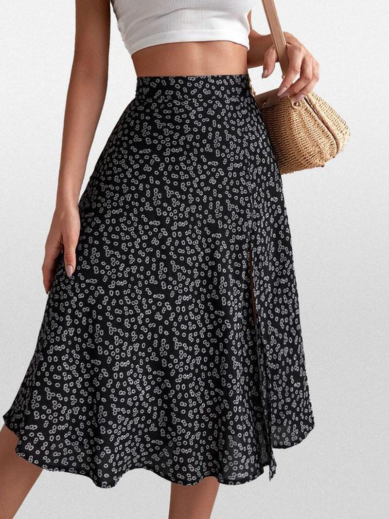 Floral High Waist Midi Skirt