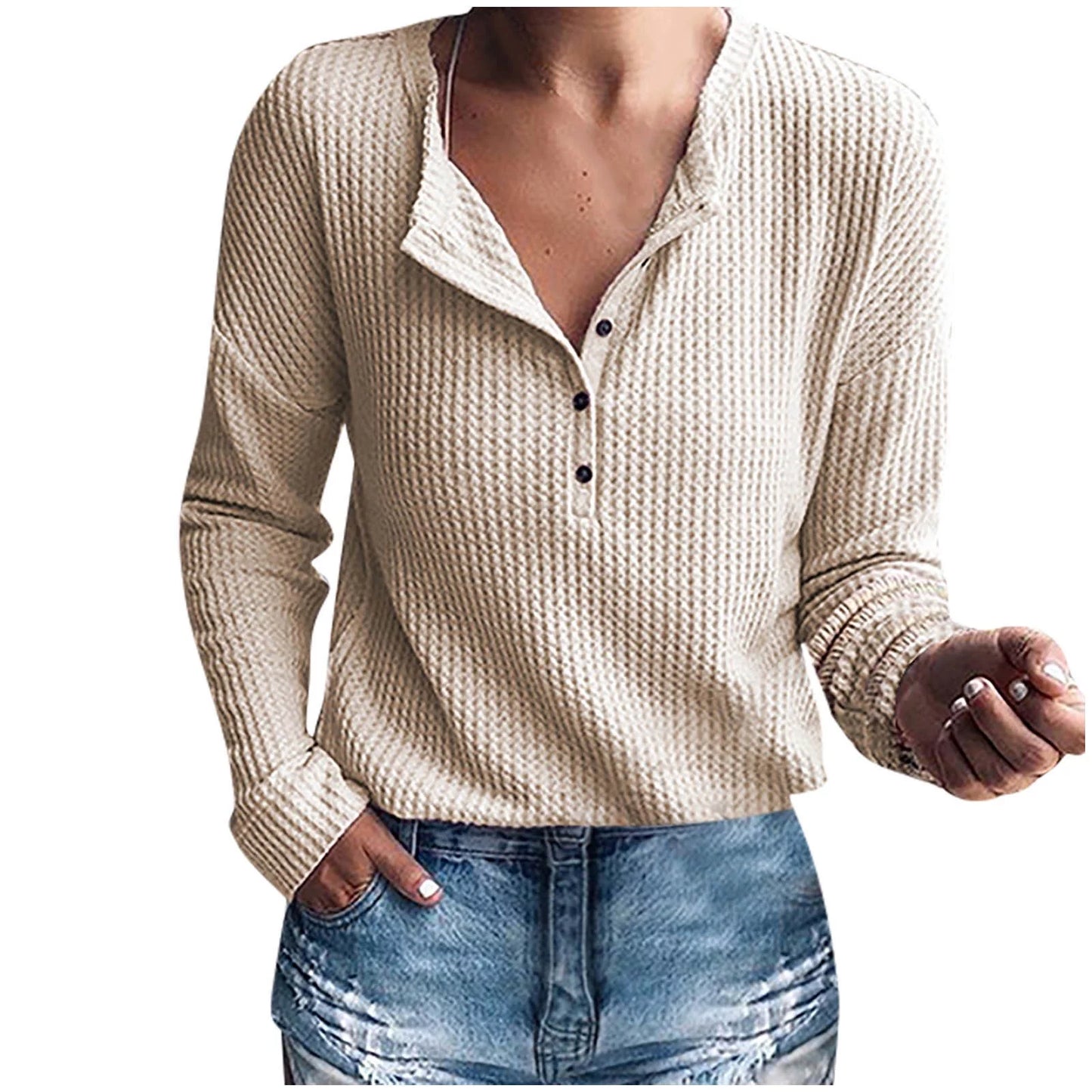 Waffle Knit Button Top