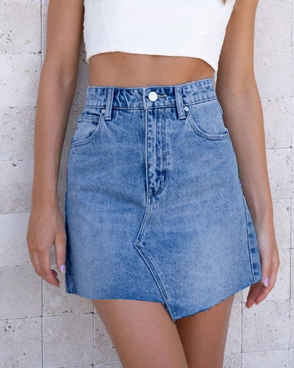 Asymmetrical Mini Denim Skirt