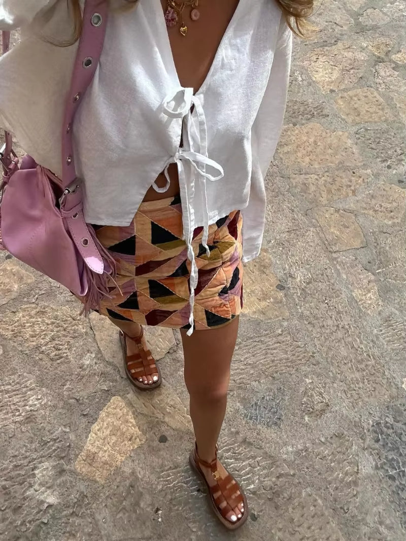 Linen Lace up Top