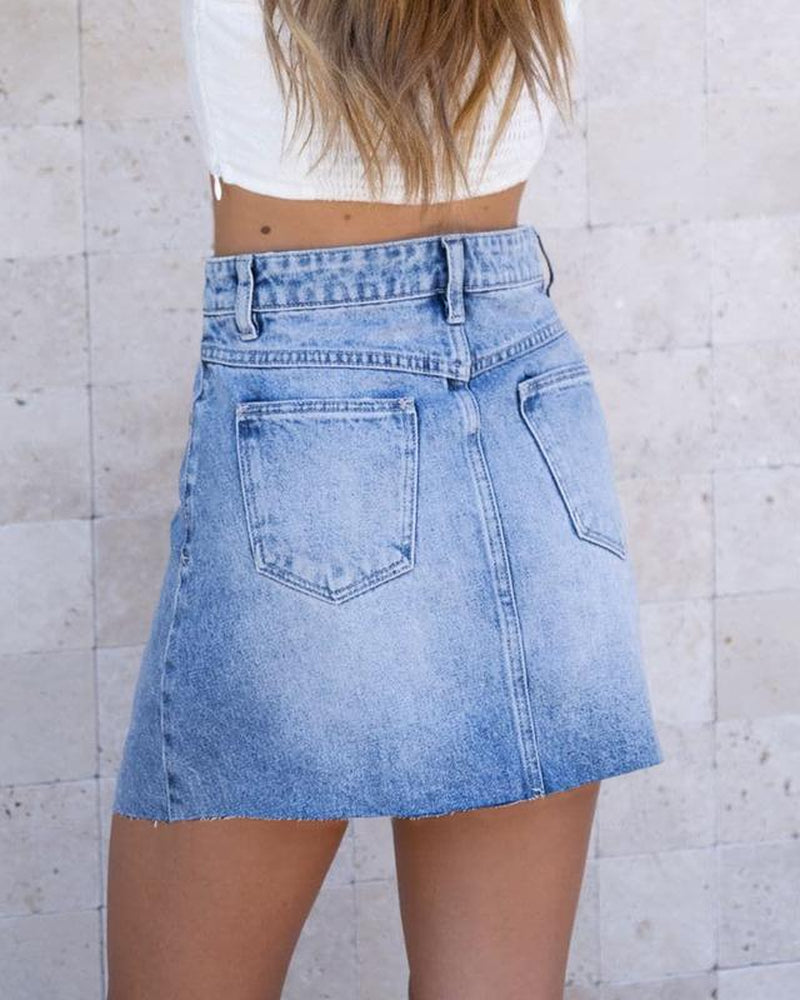 Asymmetrical Mini Denim Skirt